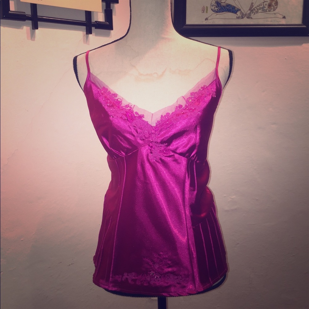 Fuscia satin tank top